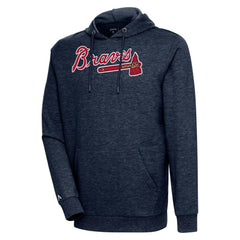 Atlanta Braves Antigua Action Pullover Hoodie - Heather Navy Hoodies