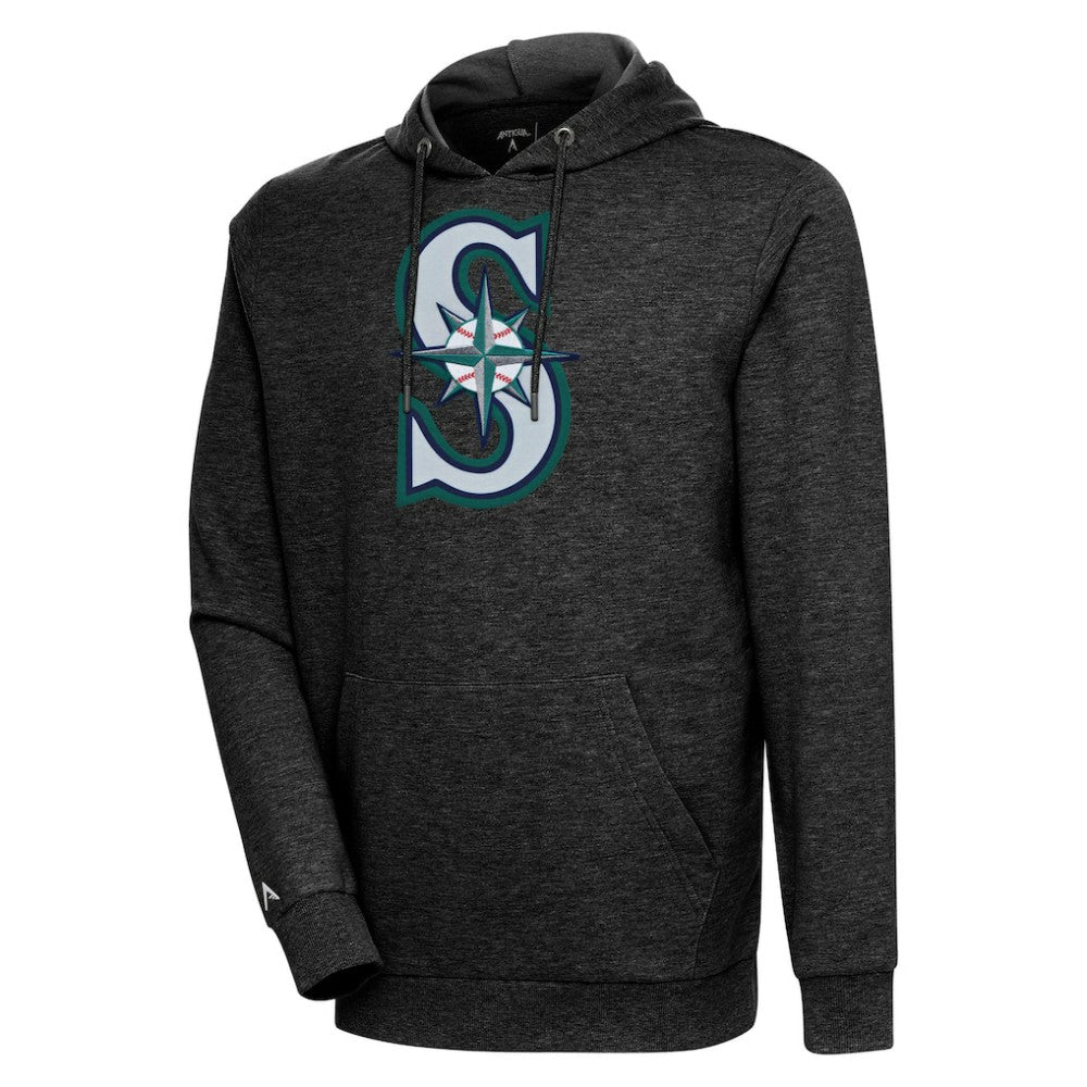 Seattle Mariners Antigua Action Pullover Hoodie - Heather Black Hoodies