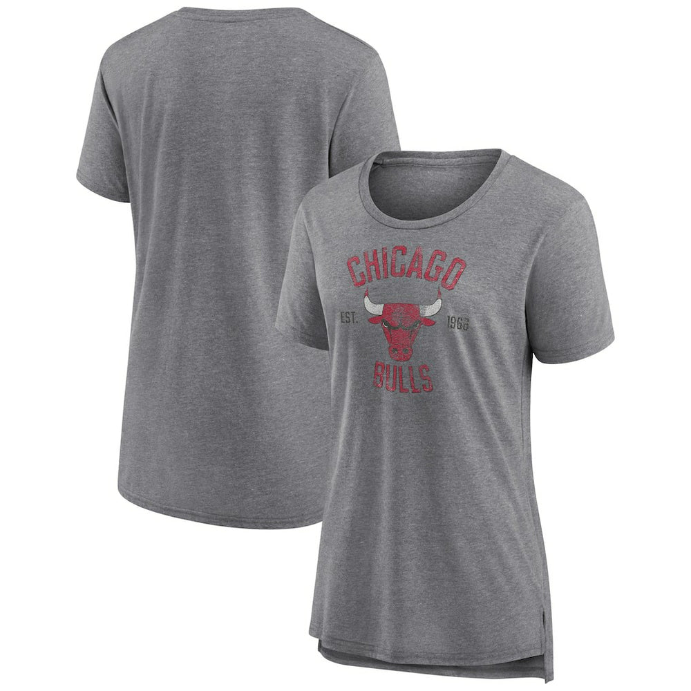 Chicago Bulls Women's Heritage Tri-Blend T-Shirt Heather Gray