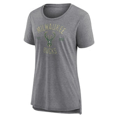Milwaukee Bucks Women's Heritage Tri-Blend T-Shirt Heather Gray
