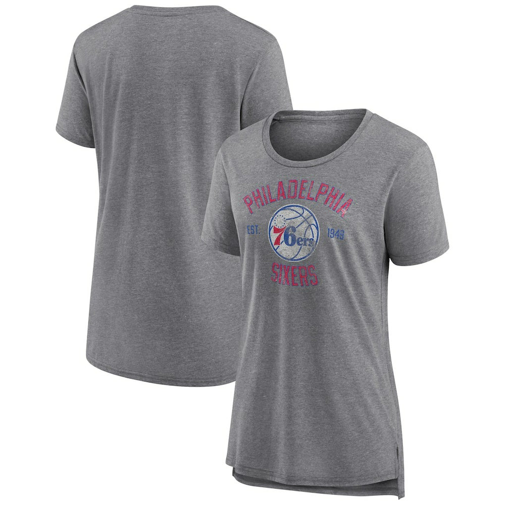 Philadelphia 76ers Women's Heritage Tri-Blend T-Shirt Heather Gray