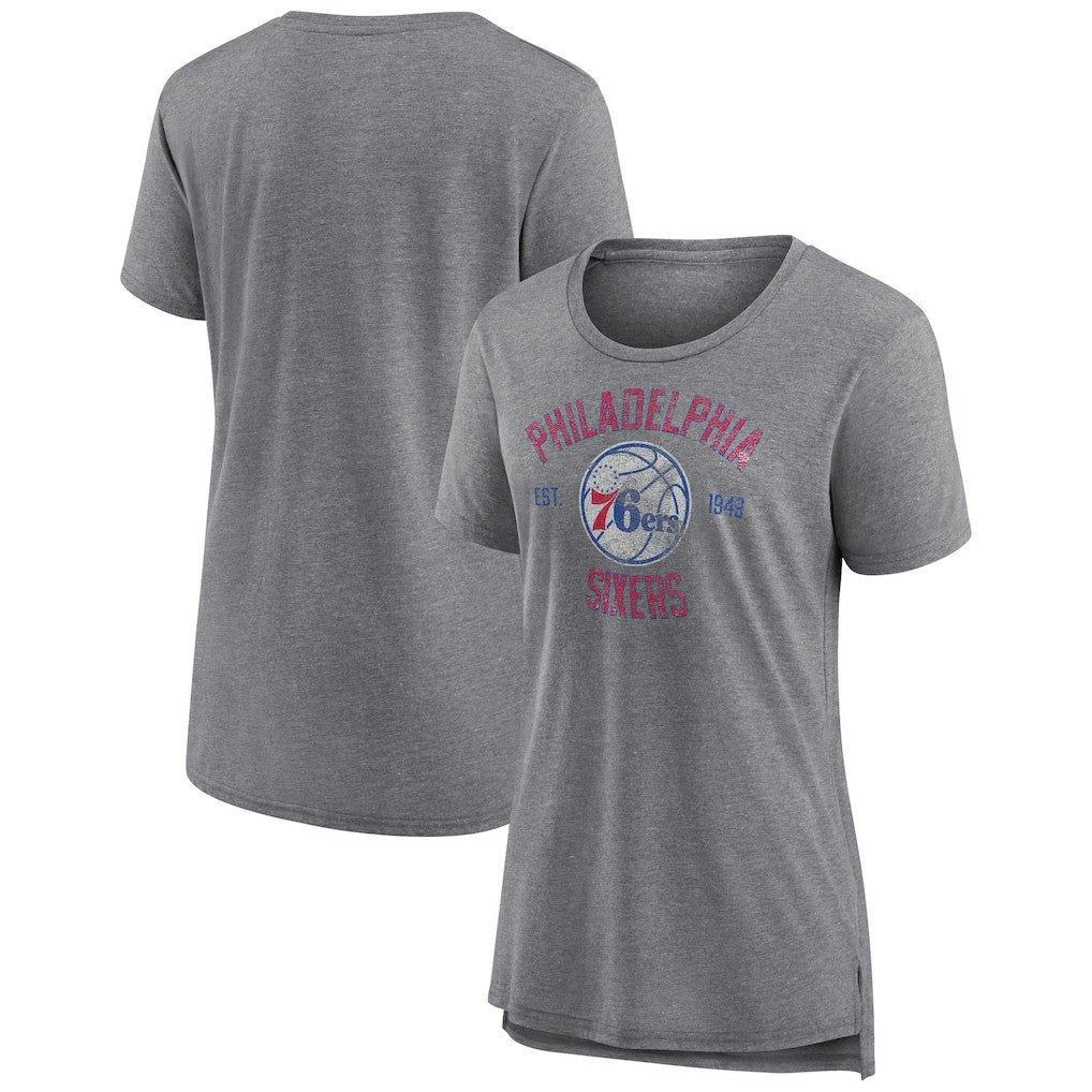 Philadelphia 76ers Women's Heritage Tri-Blend T-Shirt Heather Gray