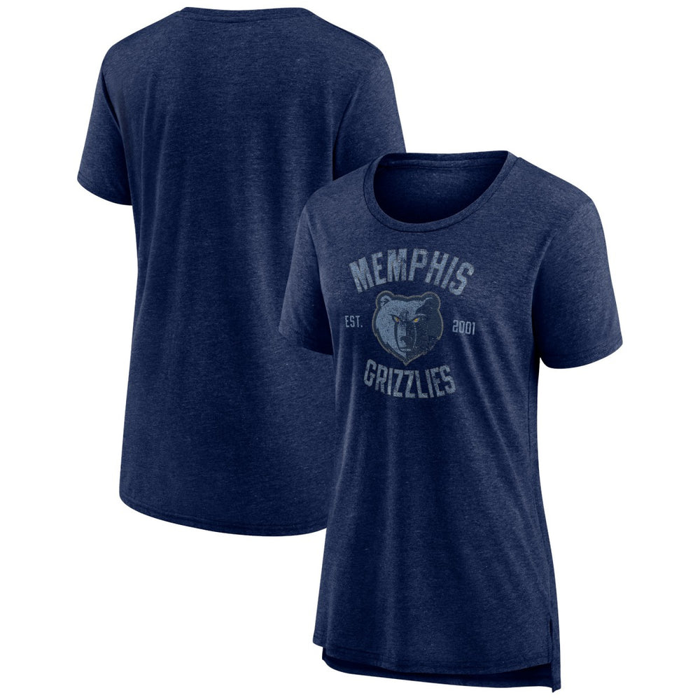 Memphis Grizzlies Women's Heritage Tri-Blend T-Shirt Heather Navy
