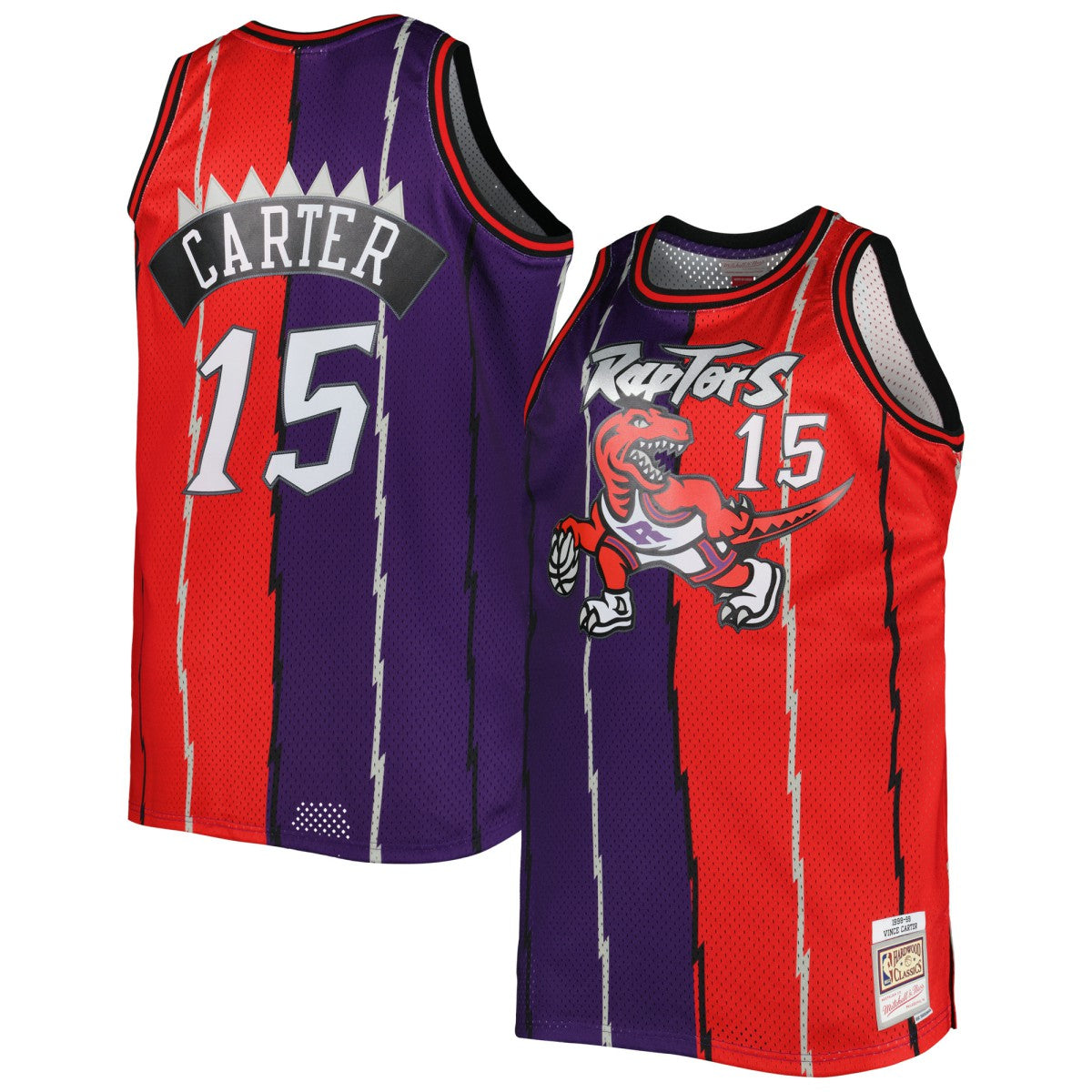 Vince Carter Toronto Raptors Big & Tall Hardwood Classics 1998/99 Split Swingman Jersey Purple/Red - Mitchell & Ness