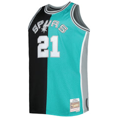 Tim Duncan San Antonio Spurs Big & Tall Hardwood Classics 1998/99 Split Swingman Jersey Black/Teal - Mitchell & Ness