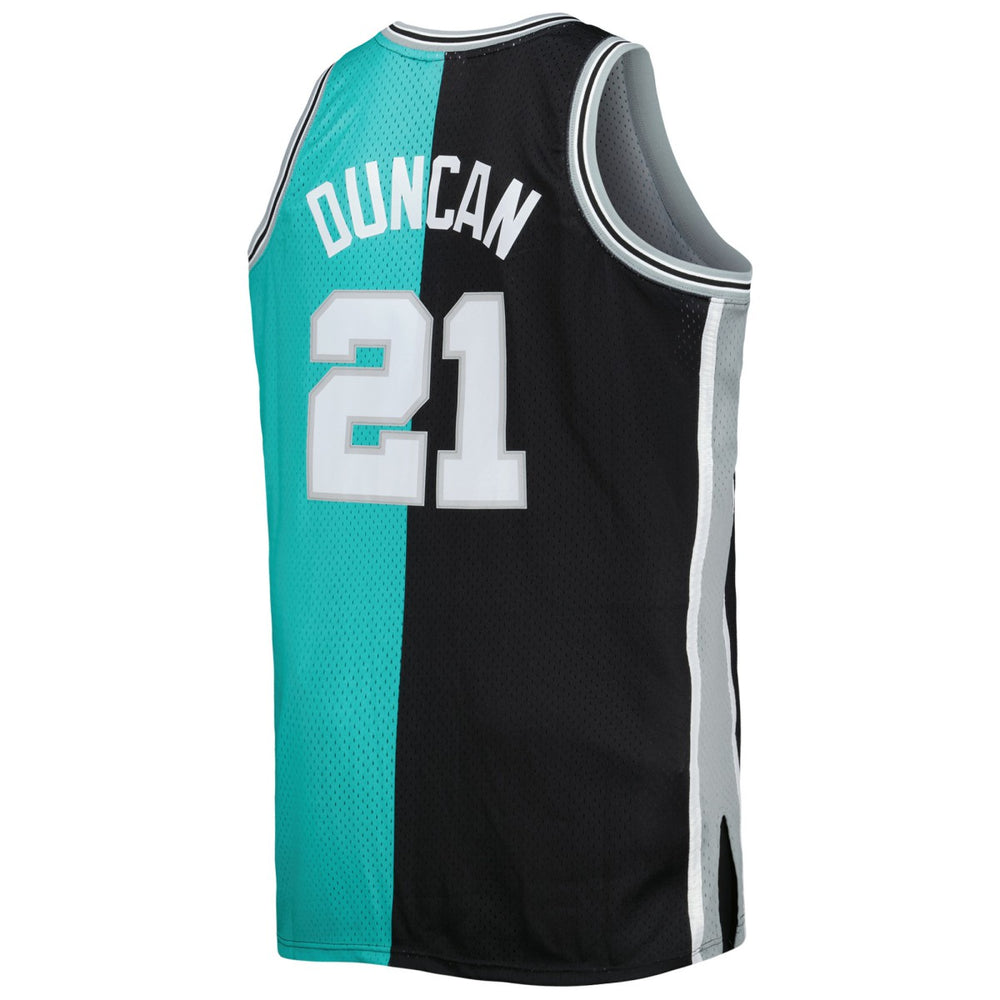 Tim Duncan San Antonio Spurs Big & Tall Hardwood Classics 1998/99 Split Swingman Jersey Black/Teal - Mitchell & Ness