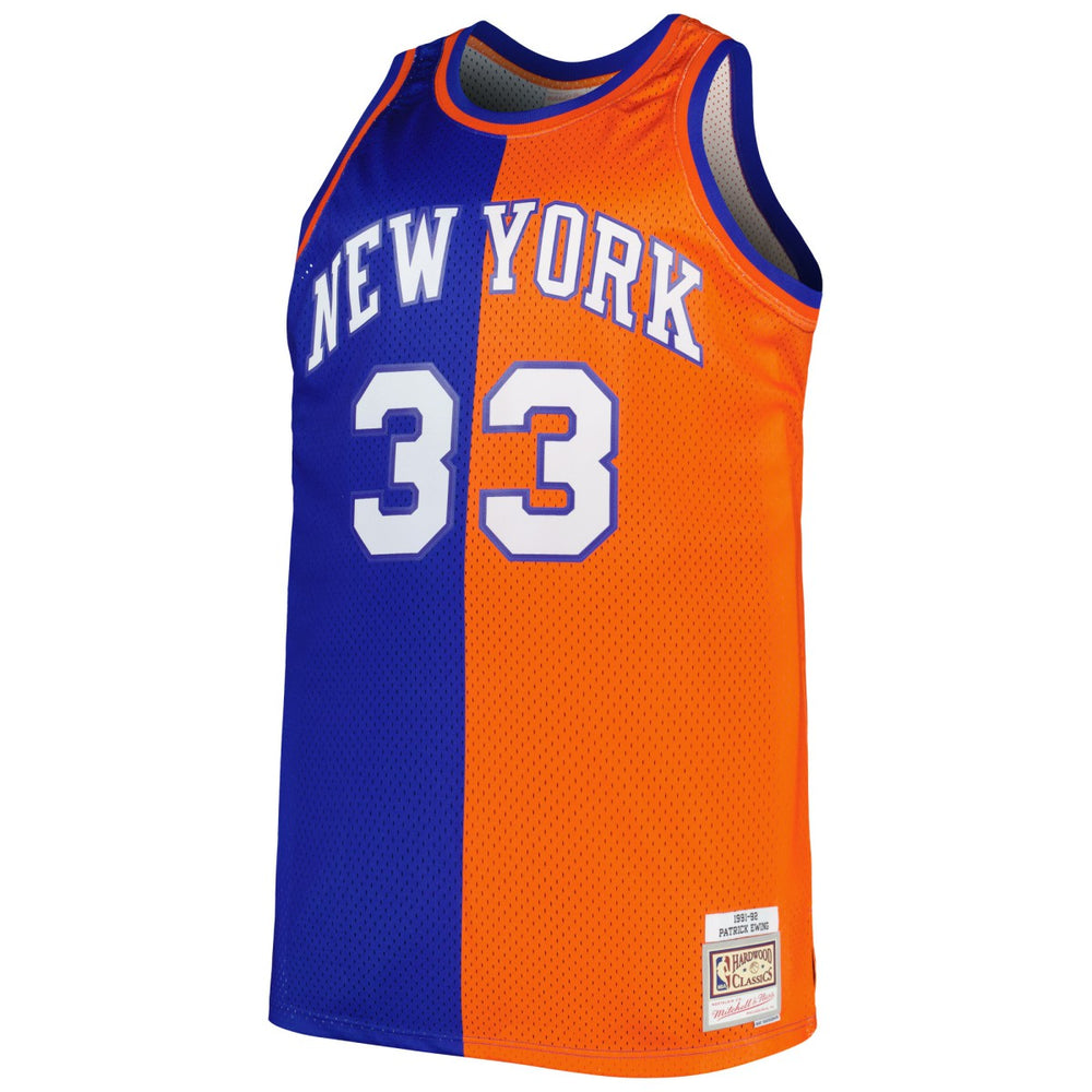 Patrick Ewing New York Knicks Big & Tall Hardwood Classics 1991/92 Split Swingman Jersey Blue/Orange - Mitchell & Ness