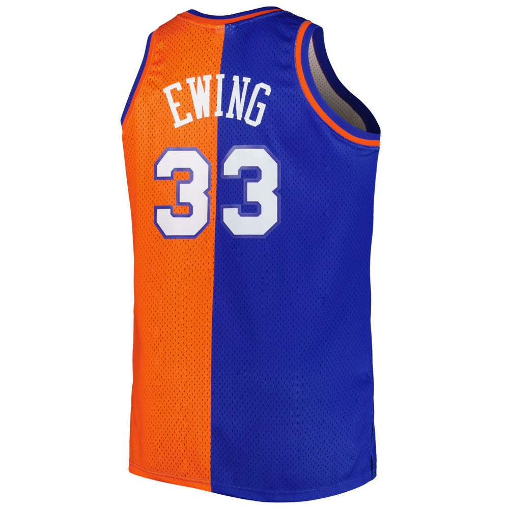 Patrick Ewing New York Knicks Big & Tall Hardwood Classics 1991/92 Split Swingman Jersey Blue/Orange - Mitchell & Ness