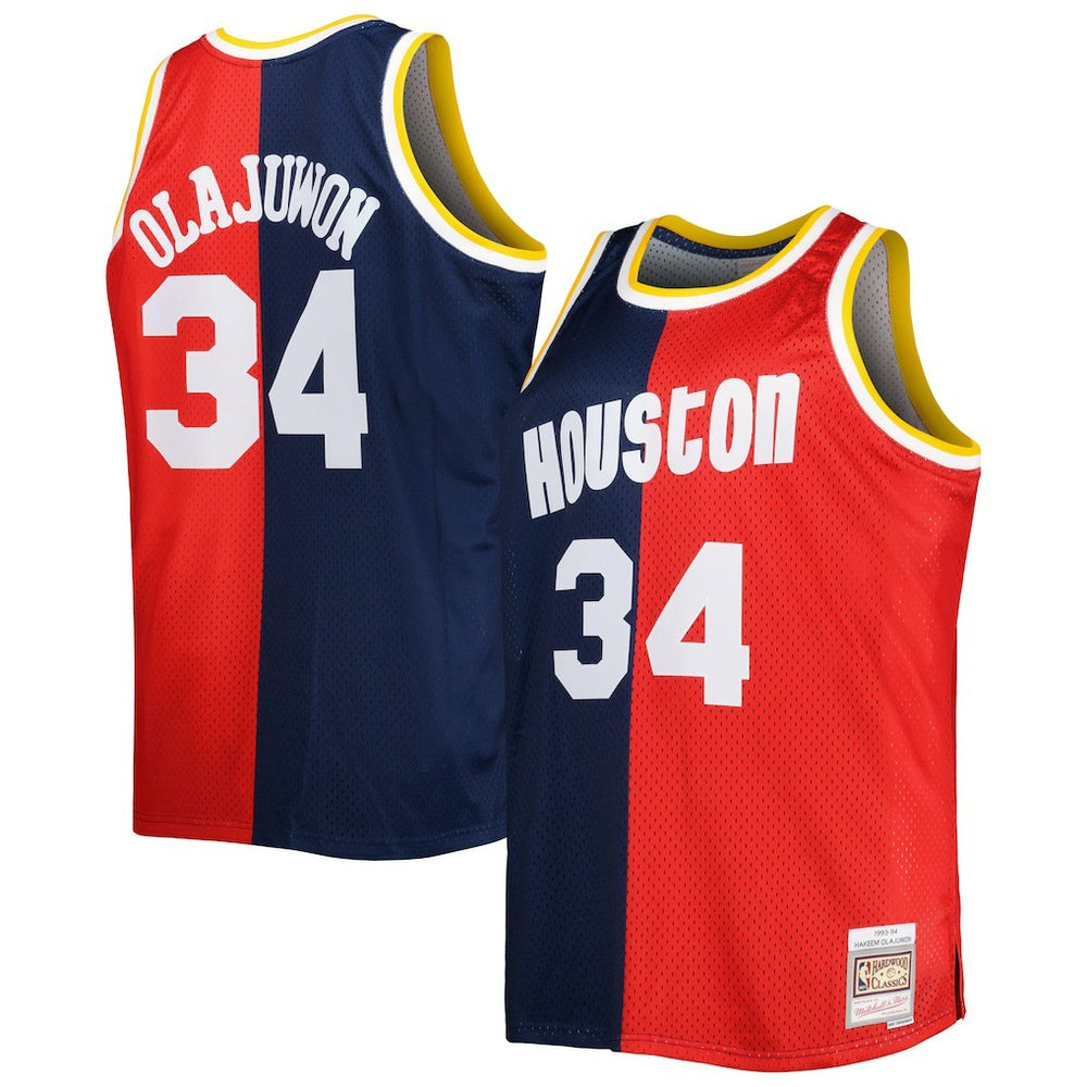 Hakeem Olajuwon Houston Rockets Big & Tall Hardwood Classics 1993/94 Split Swingman Jersey Navy/Red - Mitchell & Ness