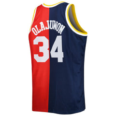 Hakeem Olajuwon Houston Rockets Big & Tall Hardwood Classics 1993/94 Split Swingman Jersey Navy/Red - Mitchell & Ness