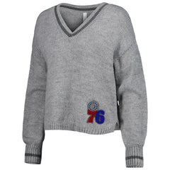 Philadelphia 76ers Lusso Women's Scarletts Lantern Sleeve Tri-Blend V-Neck Pullover Sweater Gray