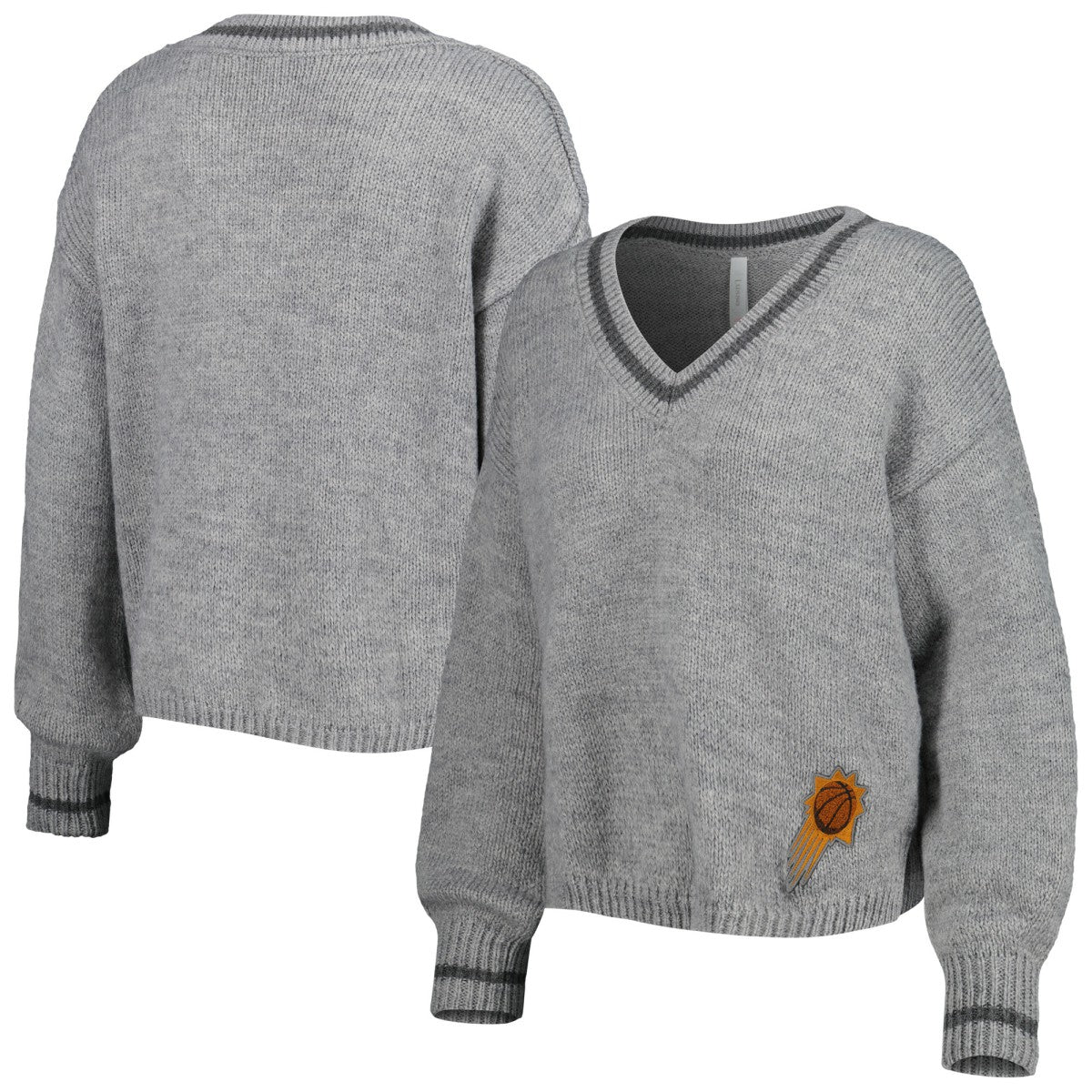Phoenix Suns Lusso Women's Scarletts Lantern Sleeve Tri-Blend V-Neck Pullover Sweater Gray