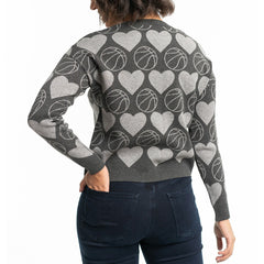 Los Angeles Lakers Lusso Women's Basketball Love Swarovski Crystal Intarsia Pullover Sweater Charcoal