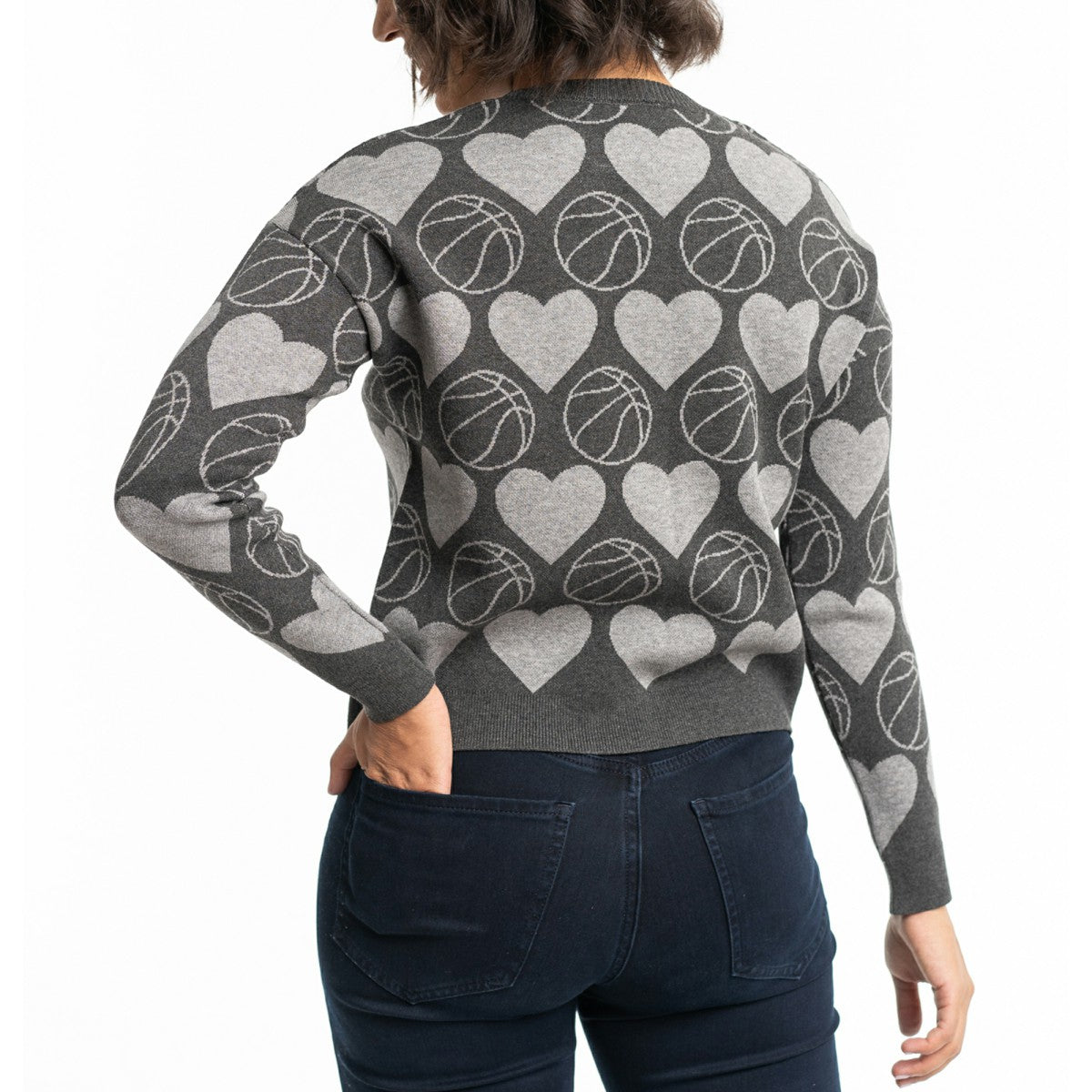 Phoenix Suns Lusso Women's Basketball Love Swarovski Crystal Intarsia Pullover Sweater Charcoal outlet