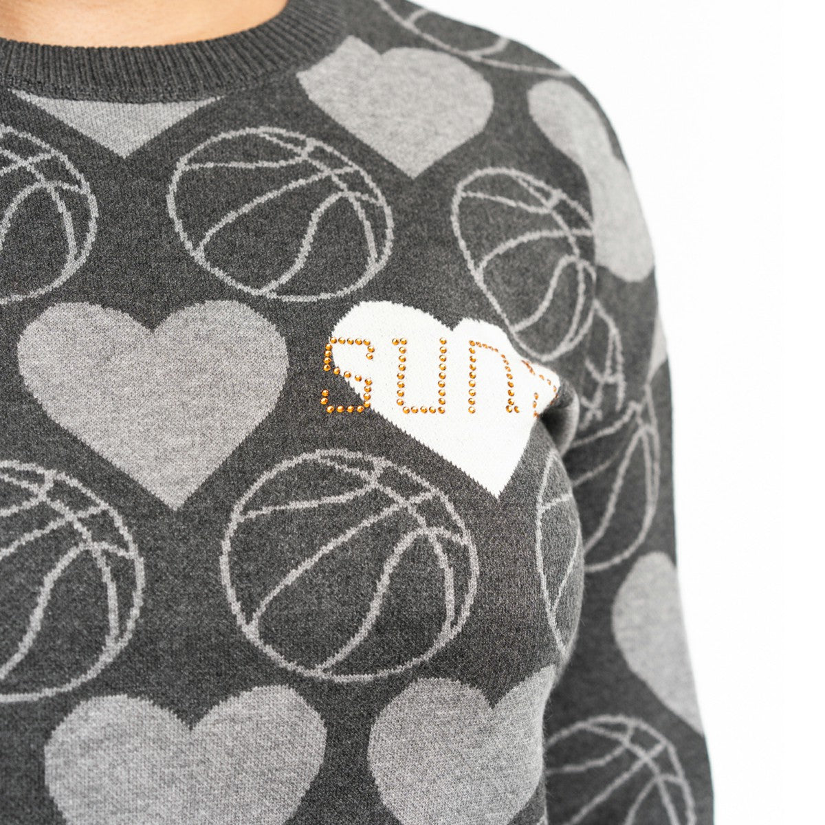 Phoenix Suns Lusso Women's Basketball Love Swarovski Crystal Intarsia Pullover Sweater Charcoal outlet