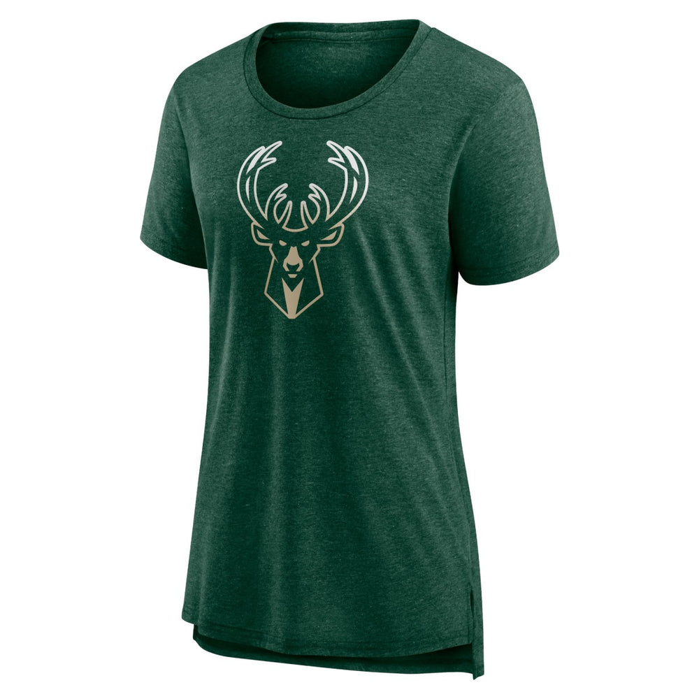 Milwaukee Bucks Women's Gradient Logo Tri-Blend T-Shirt Heather Hunter Green