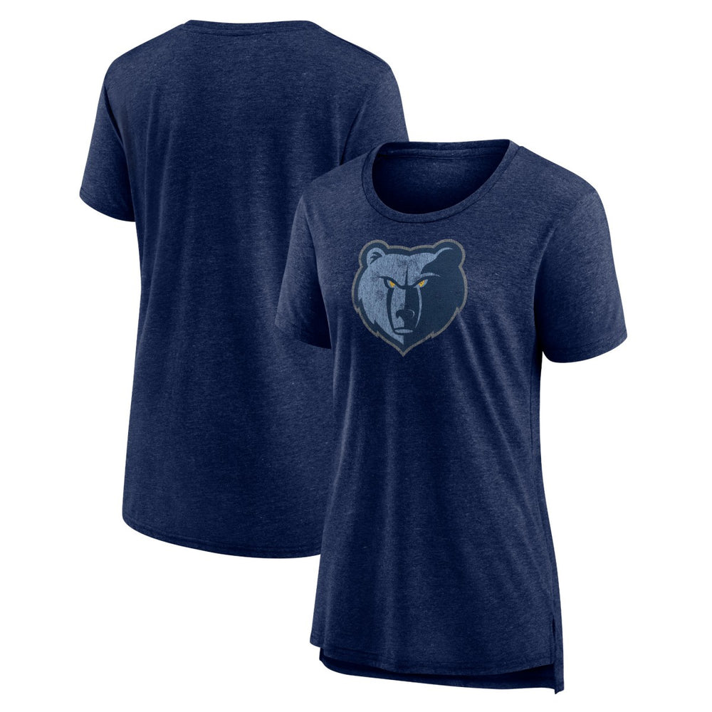 Memphis Grizzlies Women's Distressed Logo Tri-Blend T-Shirt Heather Navy