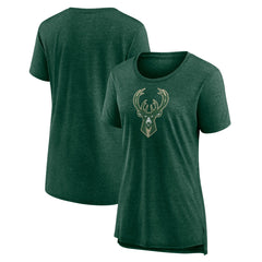 Milwaukee Bucks Women's Distressed Logo Tri-Blend T-Shirt Heather Hunter Green outlet