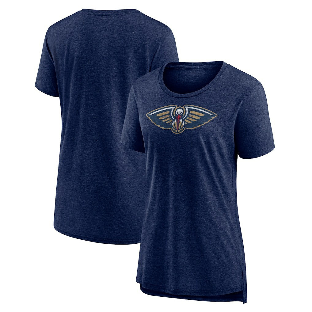 New Orleans Pelicans Women's Distressed Logo Tri-Blend T-Shirt Heather Navy outlet