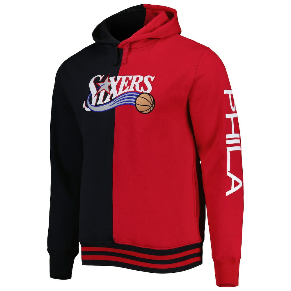 Philadelphia 76ers Big & Tall Hardwood Classics Split Pullover Hoodie Black/Red - Mitchell & Ness