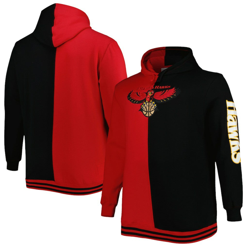 Atlanta Hawks Hardwood Classics Big & Tall Hardwood Classics Split Pullover Hoodie Red/Black - Mitchell & Ness