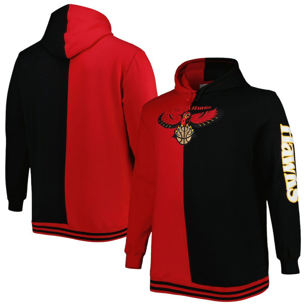 Atlanta Hawks Hardwood Classics Big & Tall Hardwood Classics Split Pullover Hoodie Red/Black - Mitchell & Ness