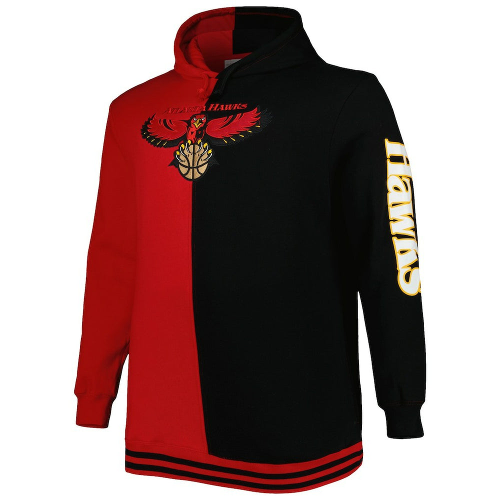Atlanta Hawks Hardwood Classics Big & Tall Hardwood Classics Split Pullover Hoodie Red/Black - Mitchell & Ness