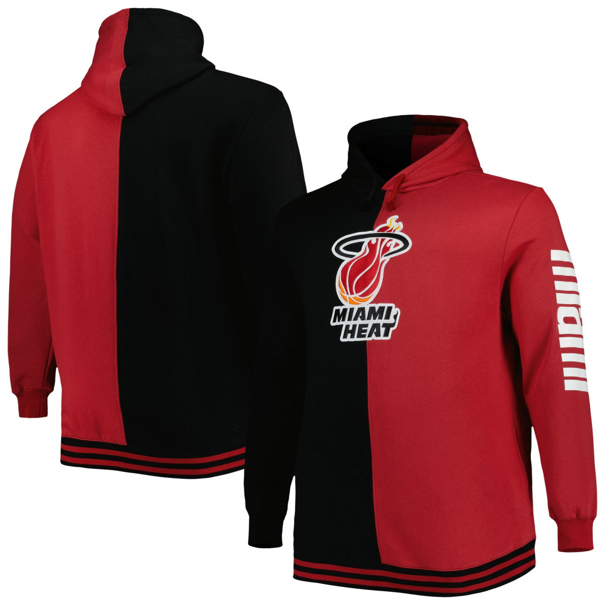 Miami Heat Hardwood Classics Big & Tall Hardwood Classics Split Pullover Hoodie Black/Red - Mitchell & Ness