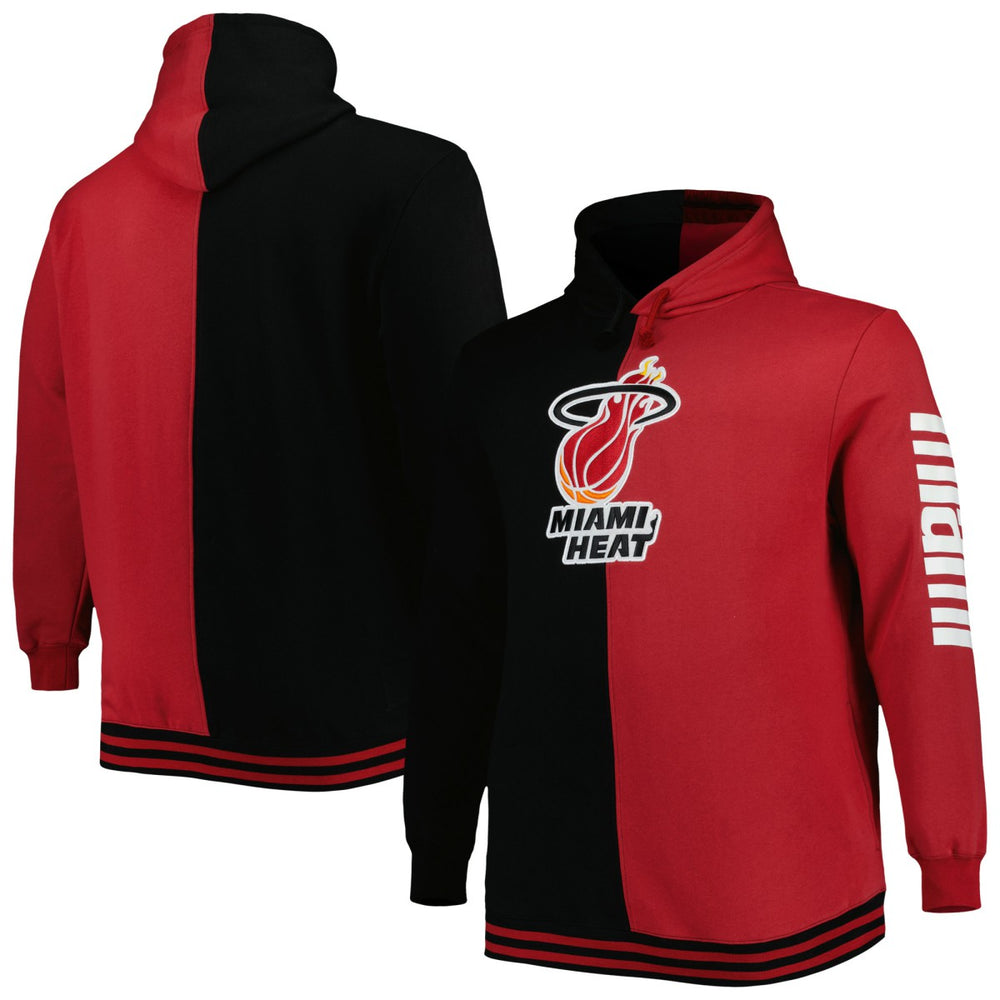 Miami Heat Hardwood Classics Big & Tall Hardwood Classics Split Pullover Hoodie Black/Red - Mitchell & Ness