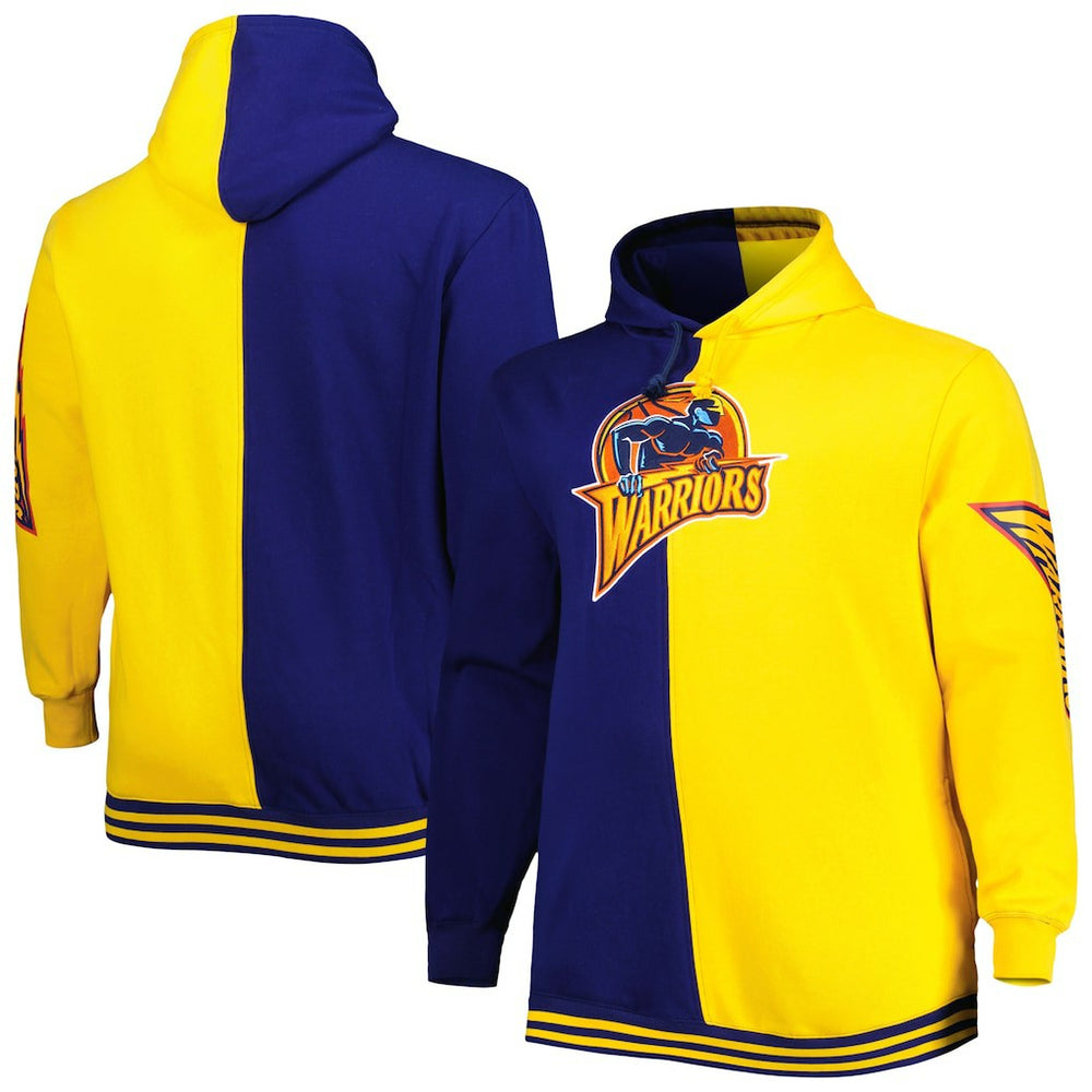 Golden State Warriors Big & Tall Hardwood Classics Split Pullover Hoodie Navy/Gold - Mitchell & Ness