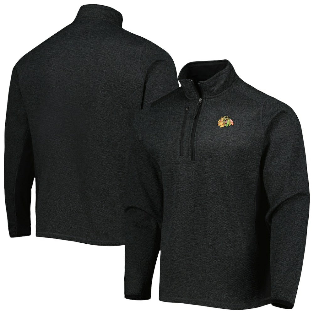 Chicago Blackhawks Antigua Course Quarter-Zip Jacket - Heathered Black | US 5138515