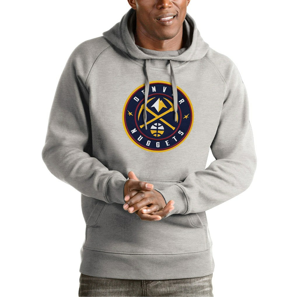 Denver Nuggets Antigua Team Logo Victory Pullover Hoodie Heather Gray