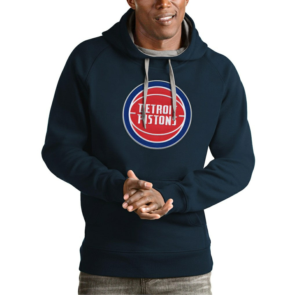 Detroit Pistons Antigua Team Logo Victory Pullover Hoodie Navy