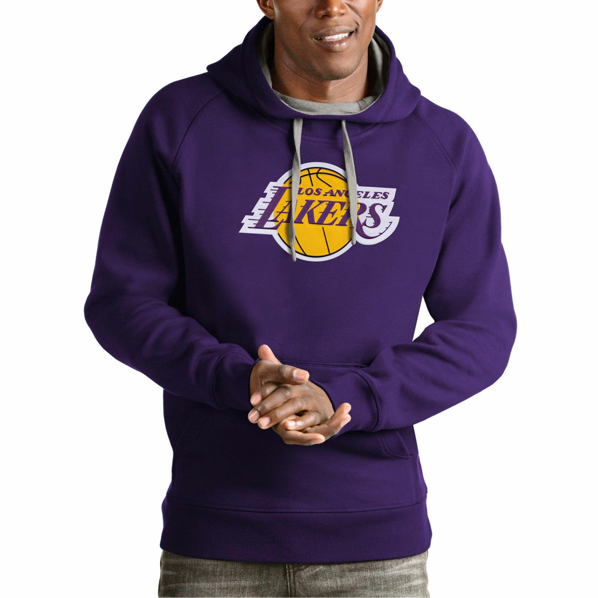 Los Angeles Lakers Antigua Team Logo Victory Pullover Hoodie Purple outlet