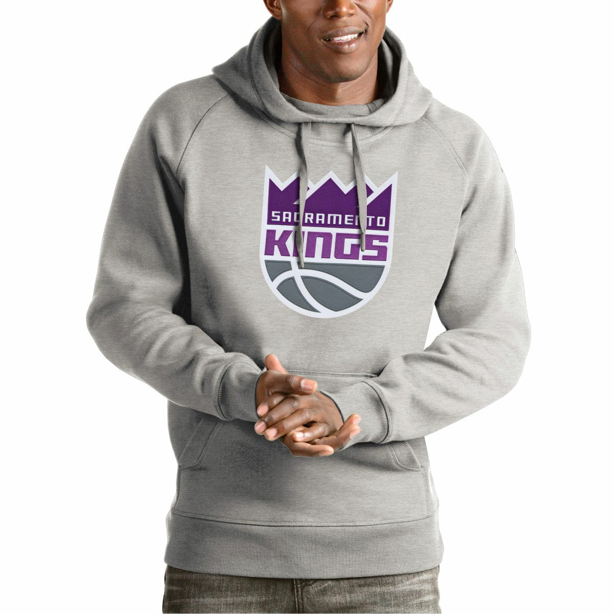 Sacramento Kings Antigua Team Logo Victory Pullover Hoodie Heather Gray outlet