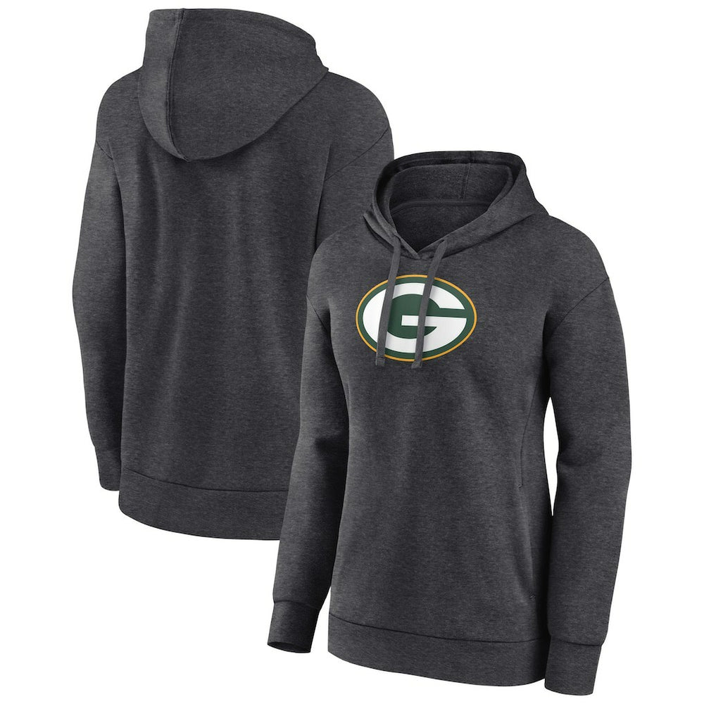 Green Bay Packers Women's Primary Logo Pullover Hoodie - Charcoal Hoodies