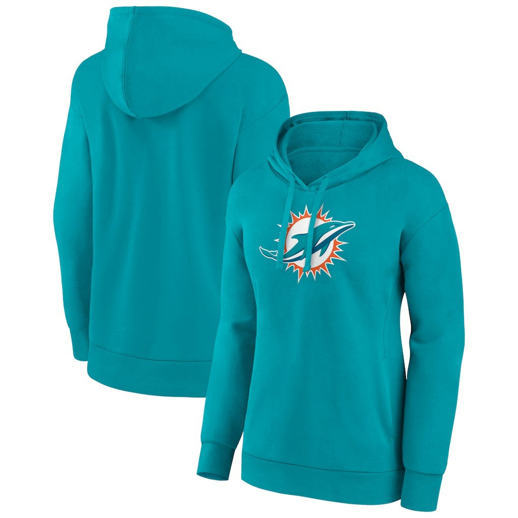 Miami Dolphins Women's Primary Logo Pullover Hoodie - Aqua Hoodies