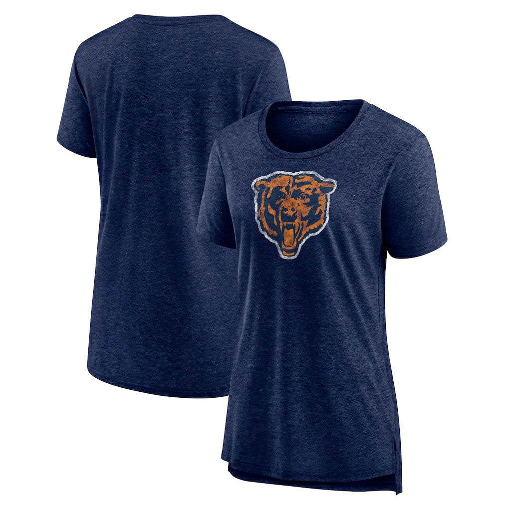 Chicago Bears Women's Throwback Team Logo Tri-Blend T-Shirt - Heather Navy T-shirts