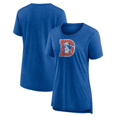 Denver Broncos Women's Throwback Team Logo Tri-Blend T-Shirt - Heather Royal T-shirts