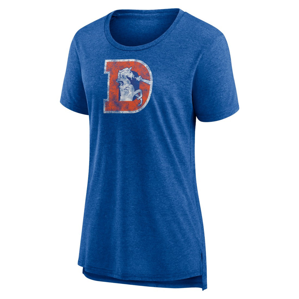 Denver Broncos Women's Throwback Team Logo Tri-Blend T-Shirt - Heather Royal T-shirts