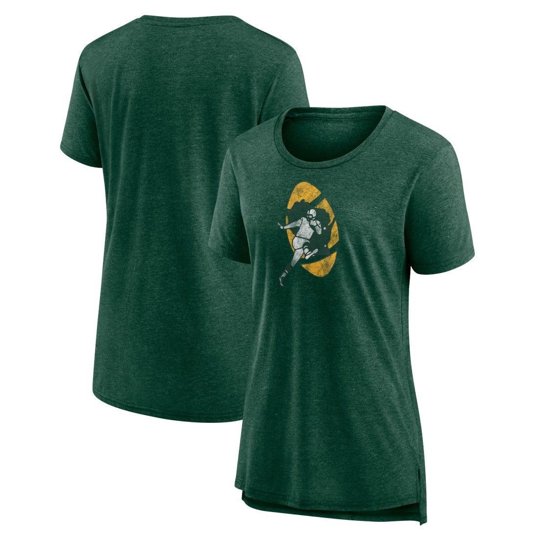 Green Bay Packers Women's Throwback Team Logo Tri-Blend T-Shirt - Heather Green T-shirts