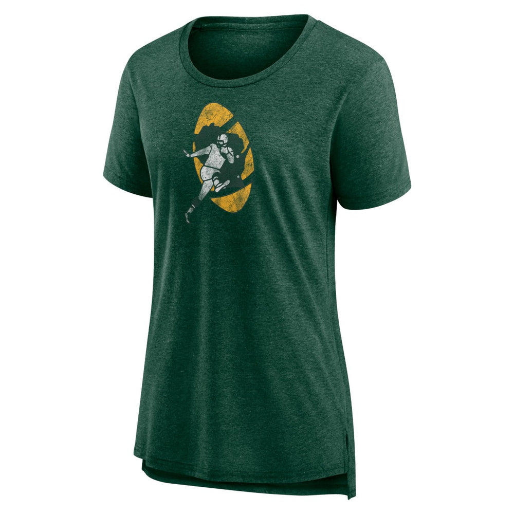 Green Bay Packers Women's Throwback Team Logo Tri-Blend T-Shirt - Heather Green T-shirts