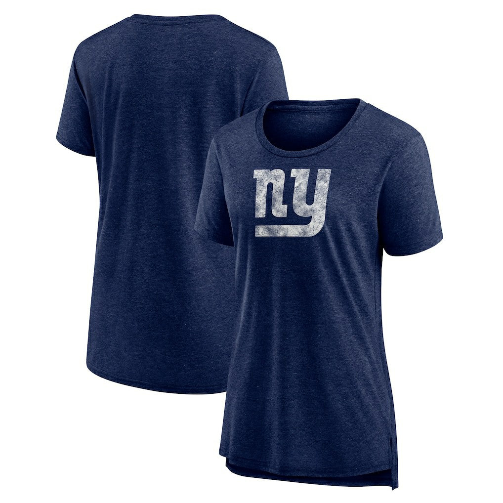 New York Giants Women's Throwback Team Logo Tri-Blend T-Shirt - Heather Navy T-shirts