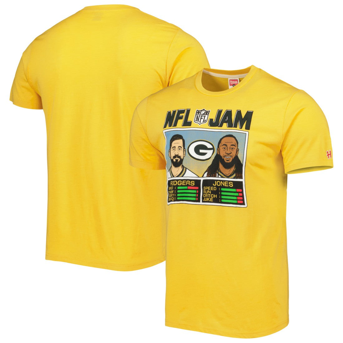 Aaron Rodgers & Aaron Jones Green Bay Packers Homage Unisex NFL Jam Tri-Blend T-Shirt - Heather Gold T-shirts