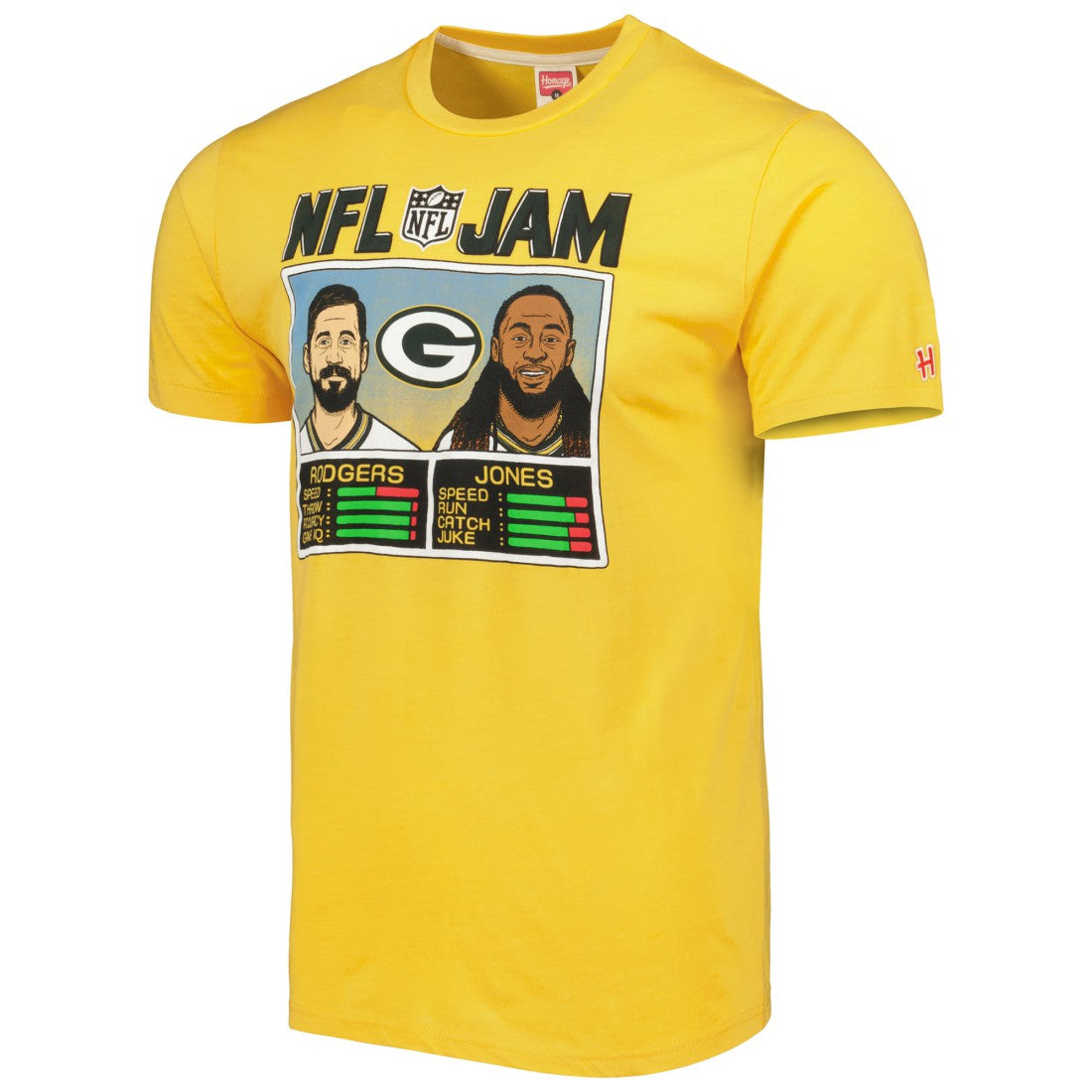 Aaron Rodgers & Aaron Jones Green Bay Packers Homage Unisex NFL Jam Tri-Blend T-Shirt - Heather Gold T-shirts
