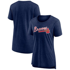Atlanta Braves Women's Official Wordmark Tri-Blend T-Shirt - Heather Navy T-shirts