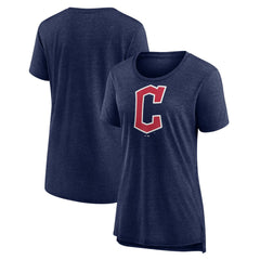 Cleveland Guardians Women's Official Wordmark Tri-Blend T-Shirt - Heather Navy T-shirts