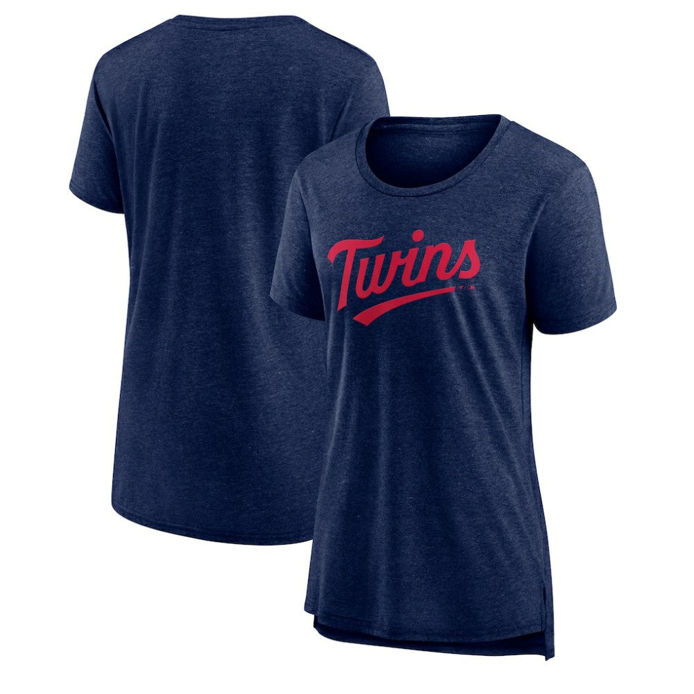 Minnesota Twins Women's Official Wordmark Tri-Blend T-Shirt - Heather Navy T-shirts