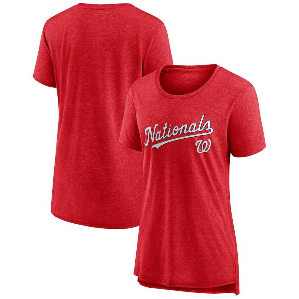 Washington Nationals Women's Official Wordmark Tri-Blend T-Shirt - Heather Red T-shirts