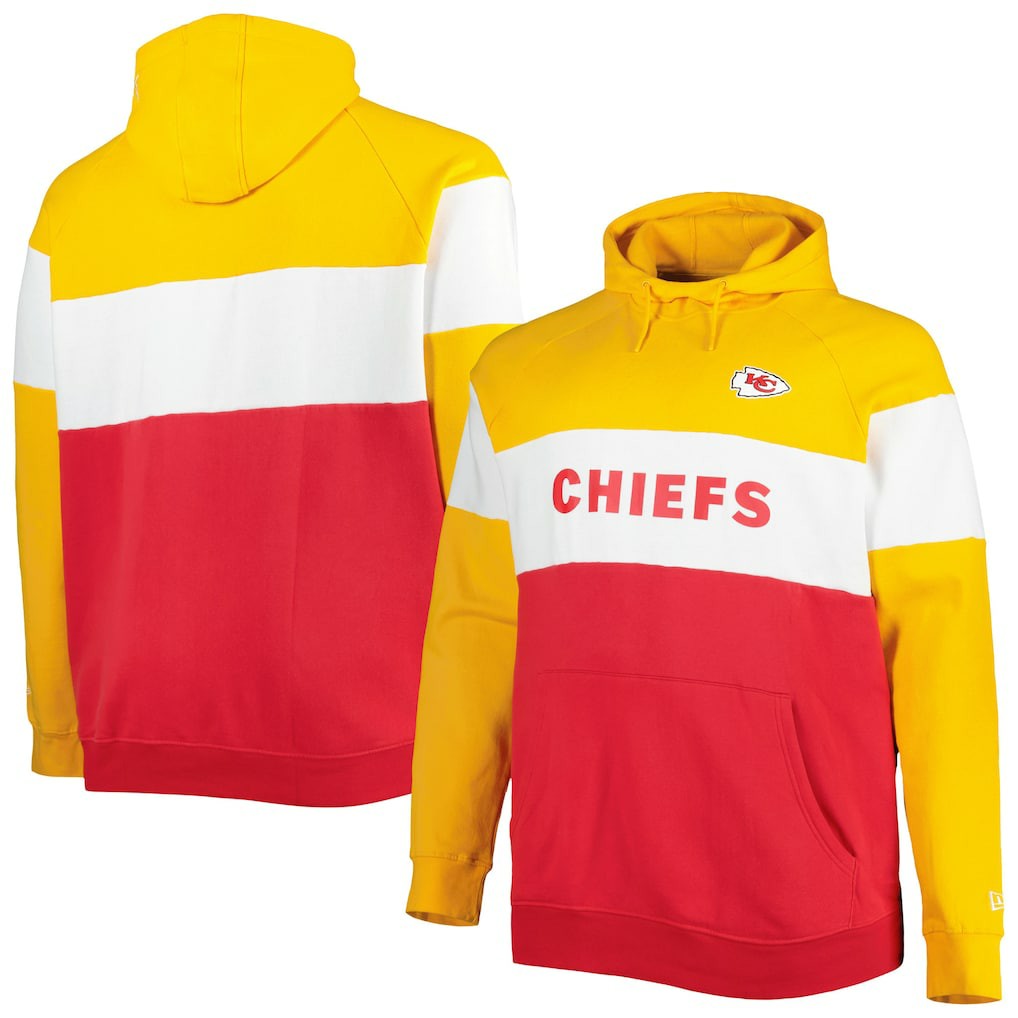Kansas City Chiefs New Era Big & Tall Current Colorblock Raglan Fleece Pullover Hoodie - Red/Gold Hoodies